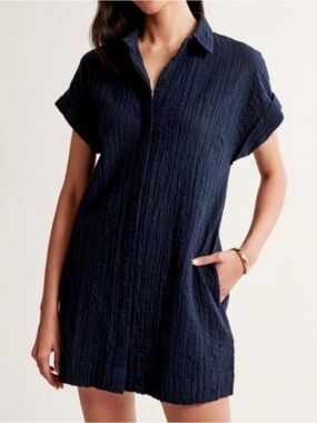 Abercrombie & Fitch Blue Textured Shirt Dress